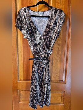 W by Worthington Black & Cream Snake-Print Wrap Dress
